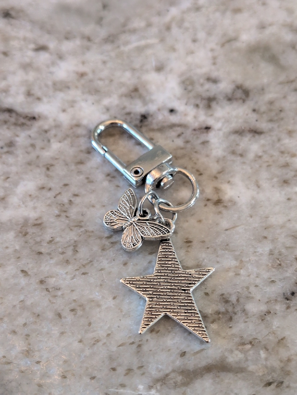 Silver Star & Butterfly Key Clip Keyring